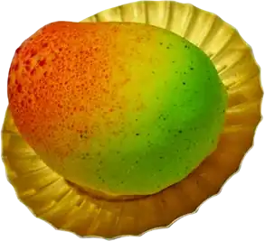 Mango Royale — a glazed mango mousse on a gold base.